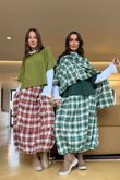 Roberta Plaid Brushed Cotton Balloon Hem Skirt Amber